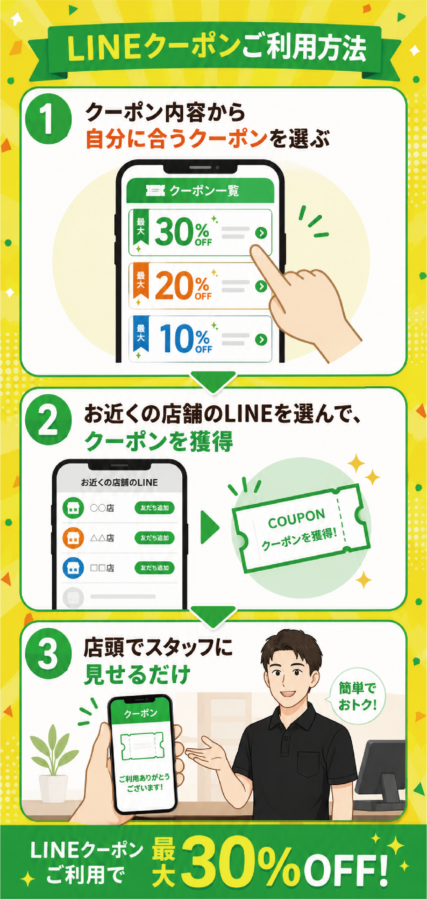 LINEクーポンご利用方法はこちら。新規会員様も対象！